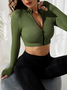 Easithlete Seamless Zip Up Crop Sports Jacket - Multicolor - View 3