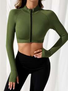 Easithlete Seamless Zip Up Crop Sports Jacket - Multicolor - View 4
