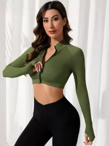 Easithlete Seamless Zip Up Crop Sports Jacket - Multicolor - View 5