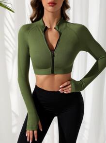 Easithlete Seamless Zip Up Crop Sports Jacket - Multicolor - View 6