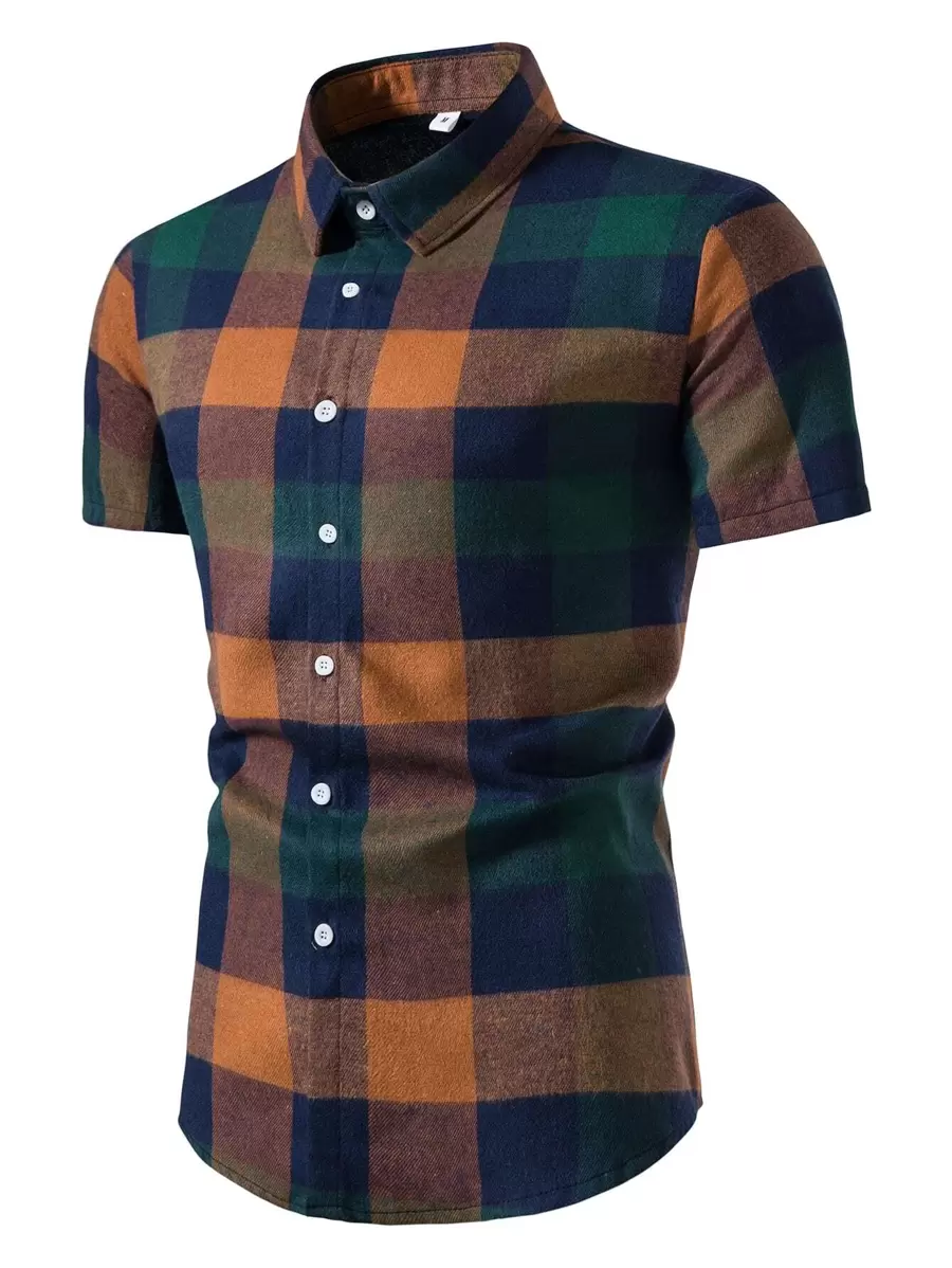 Manfinity Homme Men Random Plaid Print Button Up Shirt - Multicolor - View 1