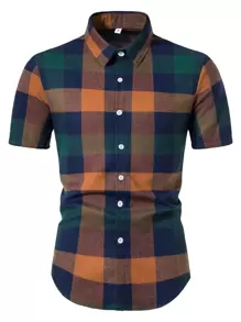 Manfinity Homme Men Random Plaid Print Button Up Shirt - Multicolor - View 4