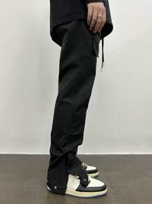 Manfinity EMRG Men Flap Pocket Drawstring Waist Cargo Trousers - Black - View 8