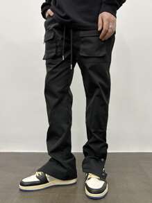 Manfinity EMRG Men Flap Pocket Drawstring Waist Cargo Trousers - Black - View 3