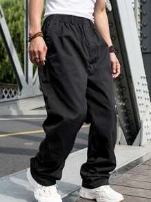 Manfinity Men Solid Slant Pocket Trousers - Black - View 8