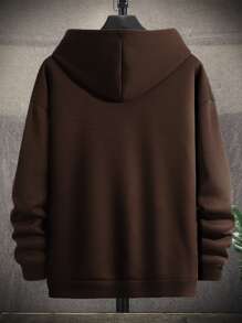 Manfinity Hypemode Men Slogan Graphic Kangaroo Pocket Drawstring Hoodie - Coffee Brown - View 2