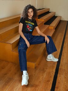 SHEIN EZwear 翻蓋口袋工裝牛仔褲