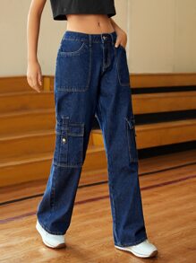 SHEIN EZwear 翻蓋口袋工裝牛仔褲