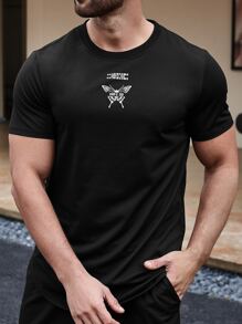 Manfinity Men Butterfly & Letter Graphic Tee & Joggers - Black - View 3