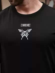 Manfinity Men Butterfly & Letter Graphic Tee & Joggers - Black - View 4