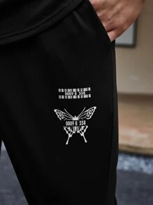 Manfinity Men Butterfly & Letter Graphic Tee & Joggers - Black - View 6