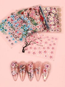 FULL BEAUTY 12張花朵印花美甲貼紙 - 彩色 - 查看 1