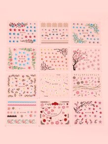 FULL BEAUTY 12張花朵印花美甲貼紙 - 彩色 - 查看 2