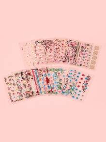 FULL BEAUTY 12張花朵印花美甲貼紙 - 彩色 - 查看 5