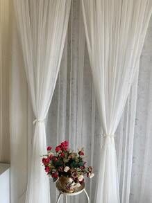 Faux Pearl Decor Single Panel Sheer Curtain - White - View 4