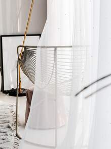 Faux Pearl Decor Single Panel Sheer Curtain - White - View 7