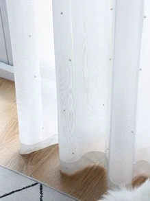 Faux Pearl Decor Single Panel Sheer Curtain - White - View 8