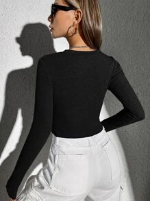 SHEIN EZwear Solid Hanky Hem Tee - Black - View 3