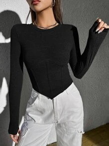 SHEIN EZwear Solid Hanky Hem Tee - Black - View 4