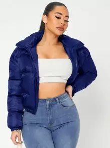 SHEIN SXY Áo khoác độn ngực có khóa kéo - Màu xanh hải quân - Xem 1