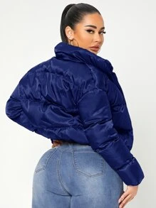 SHEIN SXY Áo khoác độn ngực có khóa kéo - Màu xanh hải quân - Xem 2