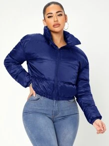 SHEIN SXY Áo khoác độn ngực có khóa kéo - Màu xanh hải quân - Xem 5