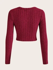 SHEIN EZwear Solid Scoop Neck Crop Tee - Rose Red - View 2