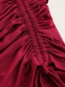 SHEIN EZwear 大碼繞頸抽繩露背短款上衣 - 酒紅色 - 查看 5