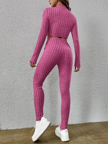 Muchica Mock Neck Lettuce Trim Crop Tee & Leggings