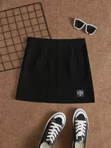 SHEIN EZwear Váy nữ Đắp vá Gân đan Lá thư Giải trí - màu đen - Xem 1