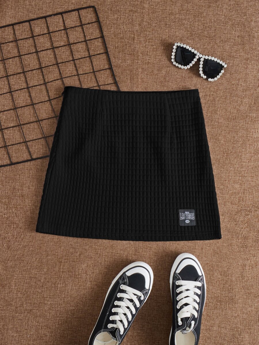 SHEIN EZwear Váy nữ Đắp vá Gân đan Lá thư Giải trí - màu đen - Xem 1