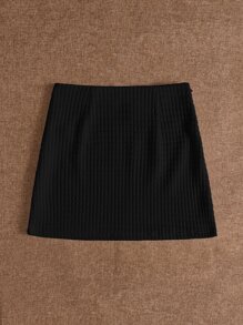 SHEIN EZwear Váy nữ Đắp vá Gân đan Lá thư Giải trí - màu đen - Xem 2