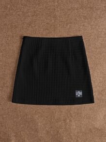 SHEIN EZwear Váy nữ Đắp vá Gân đan Lá thư Giải trí - màu đen - Xem 4