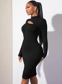 SHEIN SXY Cut Out Front Bodycon Dress - Black - View 5