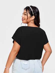 SHEIN EZwear Plus Batwing Sleeve Ruched Crop Blouse - Black - View 2