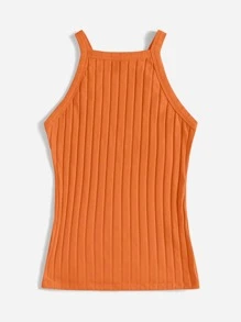 SHEIN EZwear Rib-knit Cami Top - Orange - View 2