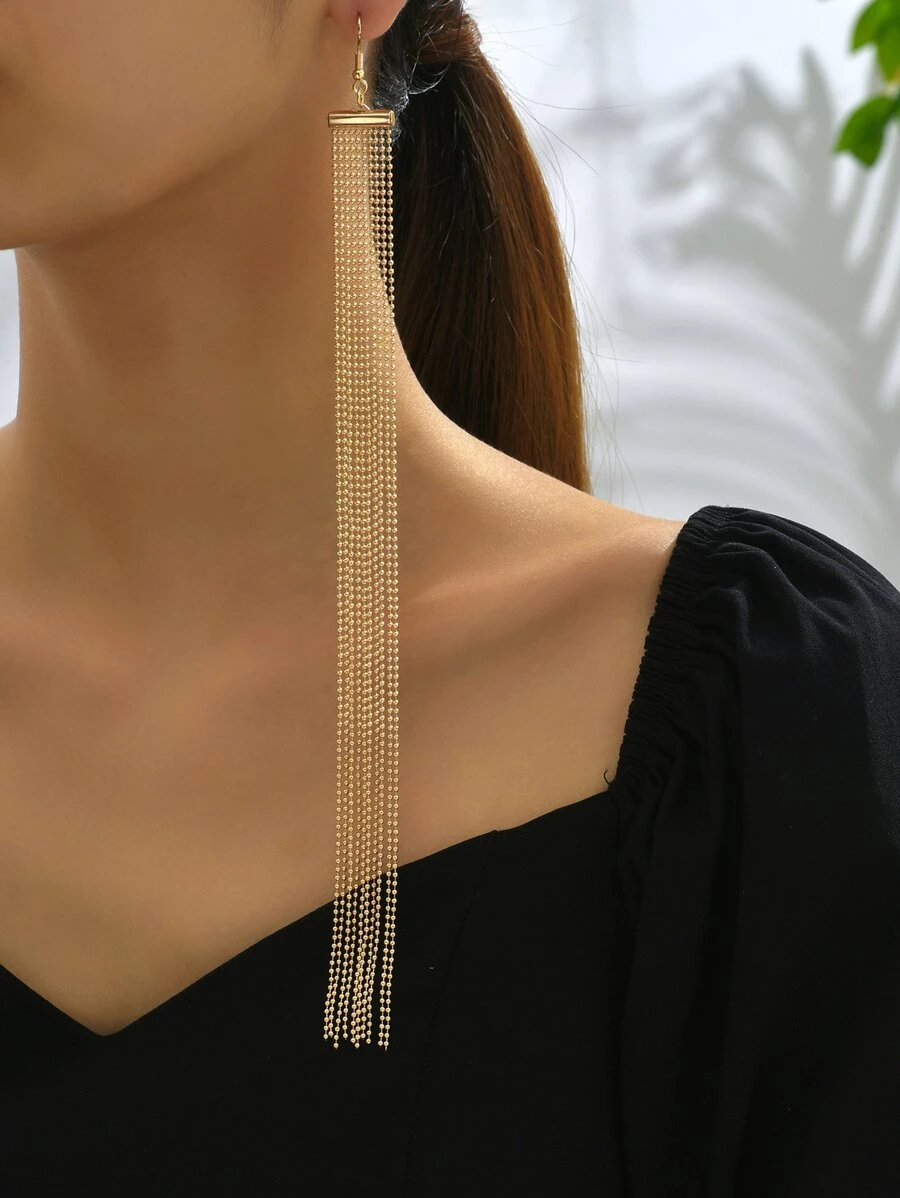 Chain Tassel Drop Earrings - Yellow Gold - View 1