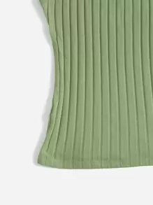 SHEIN EZwear Camiseta de tirantes de punto acanalado - Verde - Ver 3