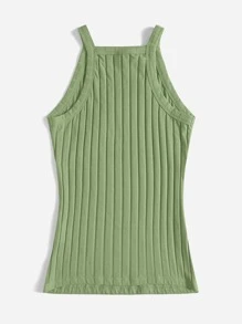 SHEIN EZwear Camiseta de tirantes de punto acanalado - Verde - Ver 4