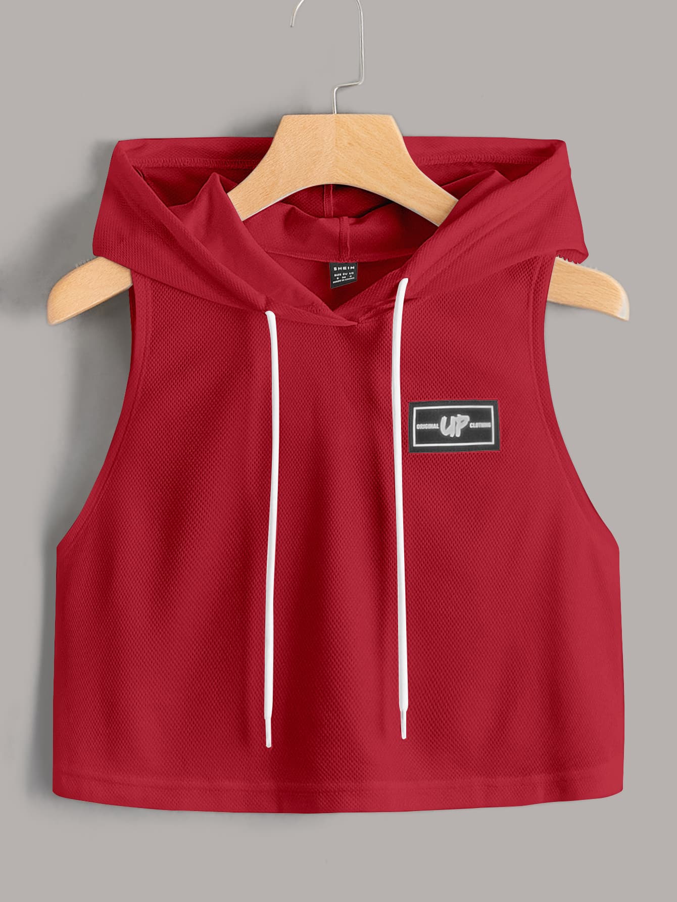 SHEIN EZwear 多巴胺穿衣法字母補丁細節連帽背心上衣 - 紅色 - 查看 1