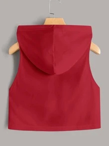 SHEIN EZwear 多巴胺穿衣法字母補丁細節連帽背心上衣 - 紅色 - 查看 2