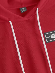 SHEIN EZwear 多巴胺穿衣法字母補丁細節連帽背心上衣 - 紅色 - 查看 4