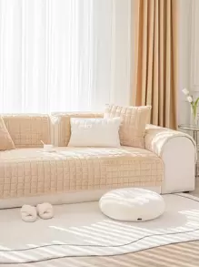 1pc Quilted Detail Fuzzy Sofa Towel - Camel - View 4