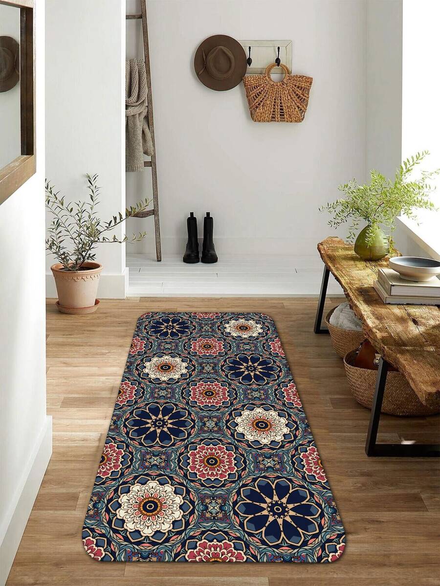 曼陀羅圖案防滑地毯 - 彩色 - 查看 1