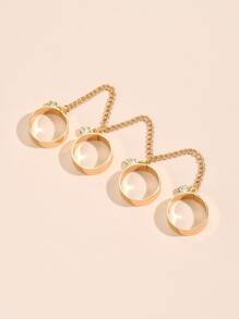 1pc Metal Chain Punk Style Alloy Four-Finger Ring - Yellow Gold - View 3