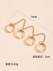 1pc Metal Chain Punk Style Alloy Four-Finger Ring - Yellow Gold - View 4