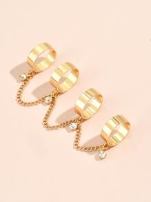 1pc Metal Chain Punk Style Alloy Four-Finger Ring - Yellow Gold - View 6