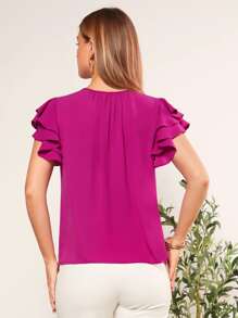 SHEIN Clasi Tie Neck Butterfly Sleeve Top - Red Violet - View 2