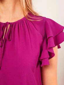 SHEIN Clasi Tie Neck Butterfly Sleeve Top - Red Violet - View 6