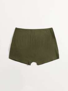 SHEIN EZwear Solid Rib-knit Cycling Shorts - Army Green - View 2